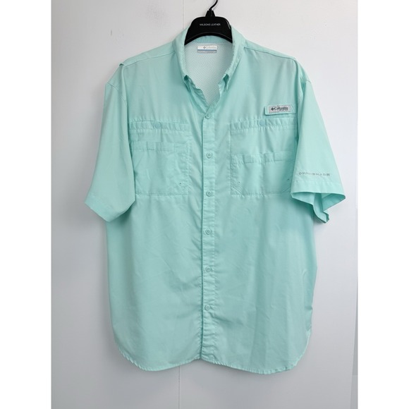 Columbia Other - Columbia PFG Fishing Shirt Mens Large L Mint Short Sleeve Omni Shade Vented Logo